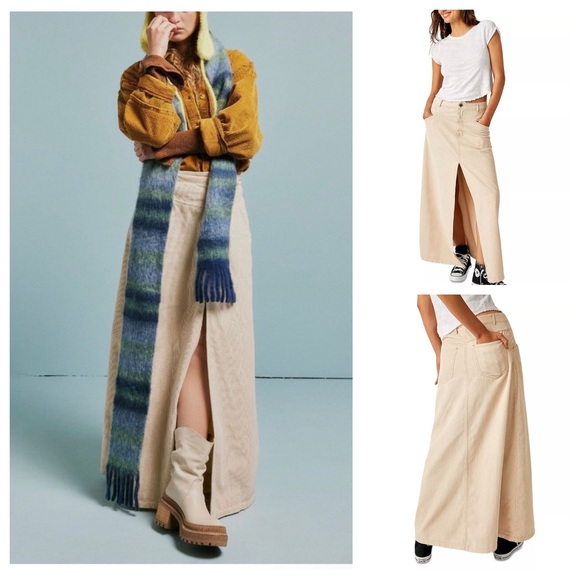 NWT Free People We The Free Come As You Are Corduroy Maxi Skirt in Beechwood - Picture 1 of 15